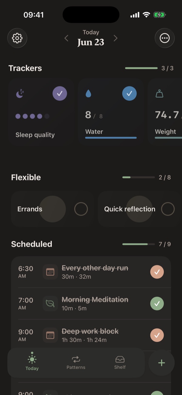 Pattern’s Today screen in the Agenda theme
