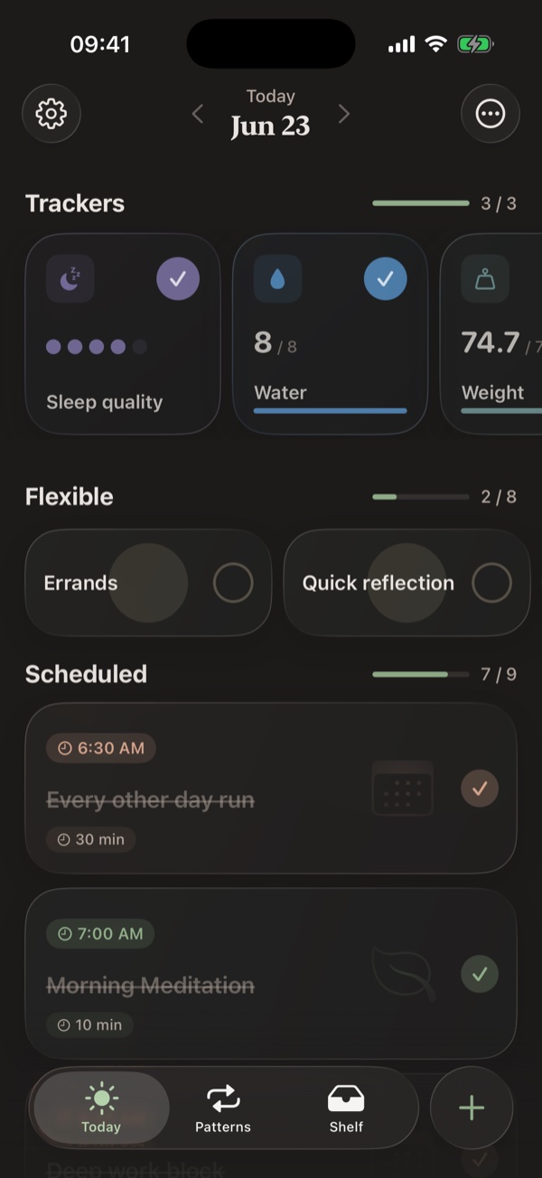 Pattern’s Today screen in the Default theme
