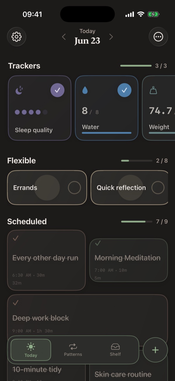 Pattern’s Today screen in the Bento Mosaic theme