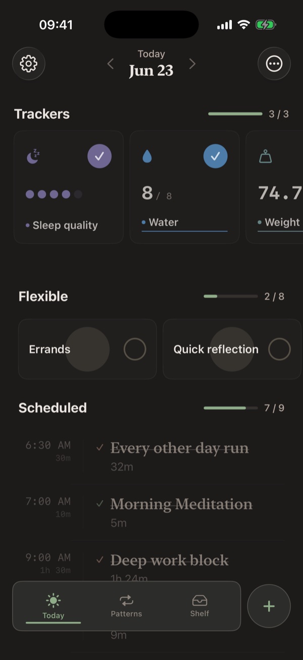 Pattern’s Today screen in the Morning Paper theme