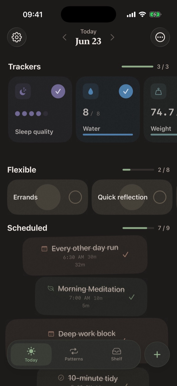 Pattern’s Today screen in the Zen Stones theme